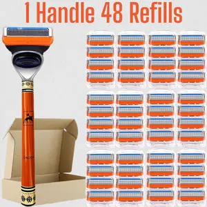 Men's Shaving Razor Set, 1 Handle & 12/24/36/48 Refills, Sharp Portable Design, Daily Care, Sealed Packaging, Dustproof Waterproof Rust-Proof