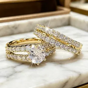 Exquisite Hollow Double-Layer Zircon Ring Set, Stylish Design for Engagement & Wedding Banquets, Perfect Fashion Accessory