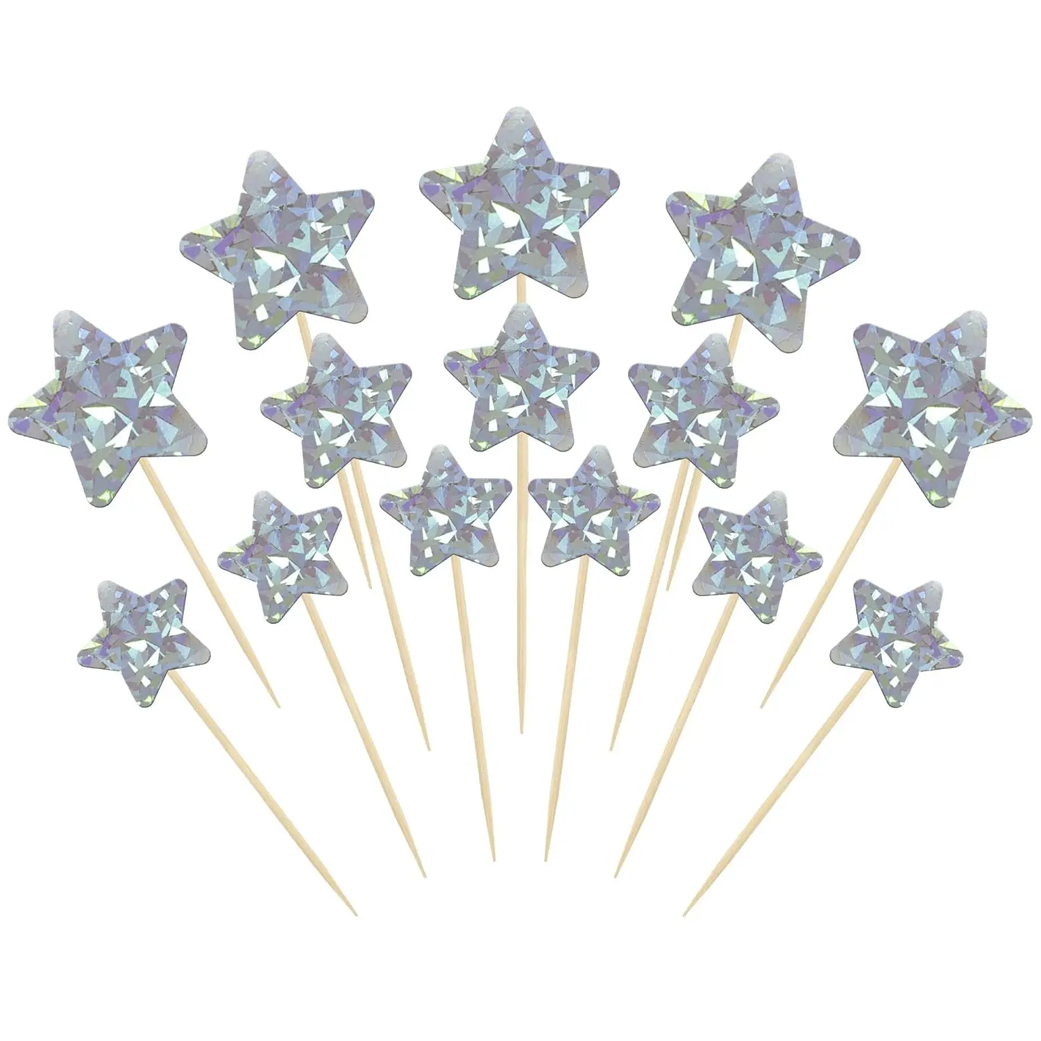 42Pcs Little Star Cupcake Toppers Twinkle Star Cupcake Picks Wedding Engagement Baby Shower Birthday Party Cake Decorations Supplies Mixed Size Silver Laser