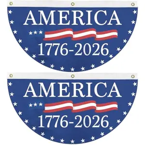 America 250th Anniversary Fan Bunting , Patriotic Blue Decor for Independence Day, Hanging Backdrop for Porch Balcony Fence, 1776-2026 USA Birthday Party Supplies