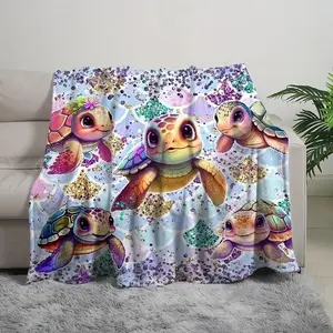 Cartoon Turtle Print Flannel Blanket, 1 Count SoftComfortable Throw Blanket, Air-conditionedRoom Blanket,Summer Essentials