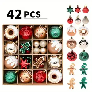 42pcs Christmas Decoration Set, Hand-Painted and Gingerbread Men, Ornaments, Stars & Tree Decorations for Festive Season