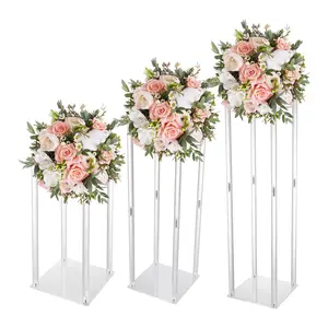 CNCEST Acrylic Wedding Flower Stands - 3 Clear Column Display Stands for Home Decor & Party Centerpieces - Modern Geometric Design - 15.75in, 23.62in, 31.5in Sizes - Easy Installation & Cleaning - Ideal for DIY Decorations
