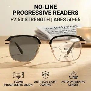 +2.50 No-Line Progressive Readers | 3-in-1 Multifocal, Photochromic & Anti-Blue Light (Fits +2.25 to +2.75)