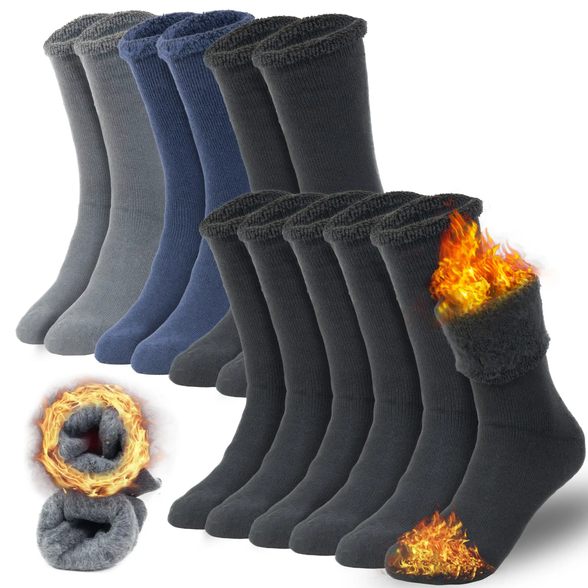NevEND 6 Pairs Mens Heavy Duty Thermal Boot Socks Winter Warm Insulated Heated Cotton Wool Work Crew Thick Warm Socks 7-12 Menswear Underwear