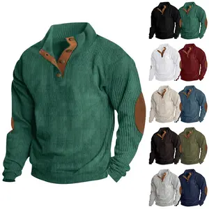 KZZ Men's Solid-Color Patchwork Corduroy Sweatshirt Regular Fit Casual Long-Sleeve Stand-Up Collar Fall Winter Style Fashionable Knitwear for Everyday Wear christmas gifts for him