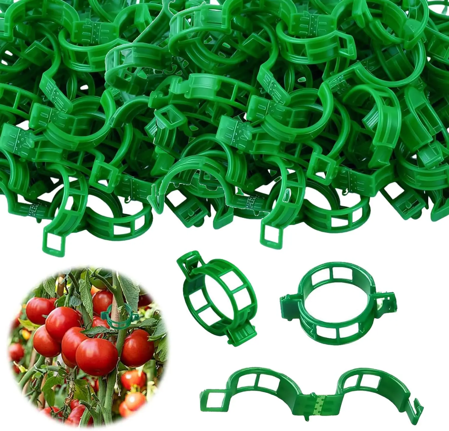 100PCS Green Plastic Garden Support Clips - Trellis Clips for Climbing Plants to Prevent Tomato Pinching or Falling Off