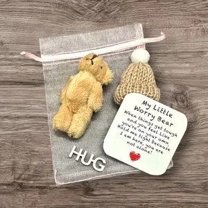 My Little Worry Bear Party Gift, Plush Cushion Pillow, Palm Size Mini Stuffed Bear Hug, Ideal Positive Energy Gift for Weddings, Christmas, Thanksgiving, New Year