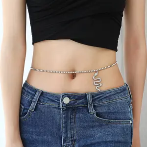 Rhinestone Snake Belly Chain, Silver Crystal Snake Drop Waist Chain, Y2K Gothic Body Jewelry for Women Rave Festival