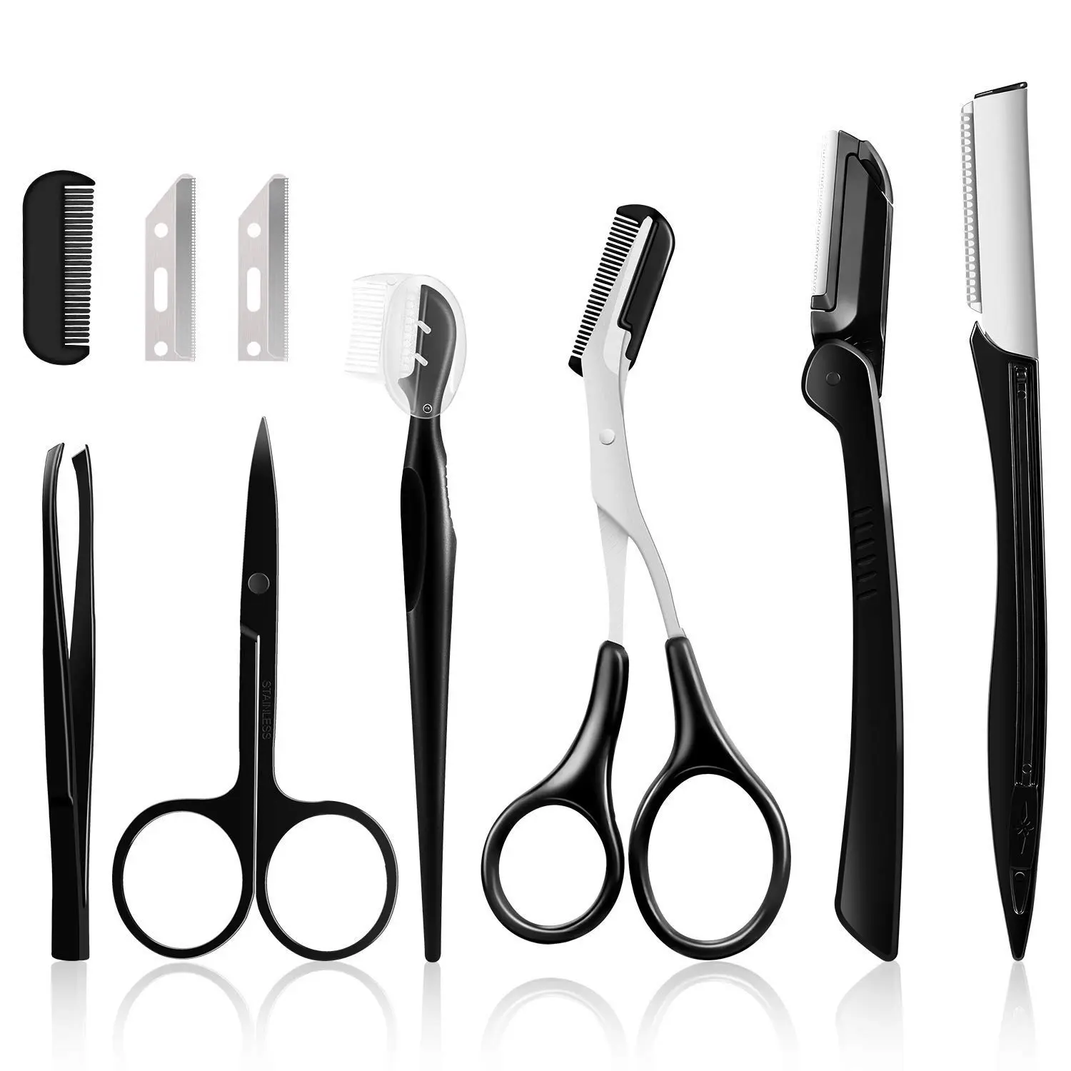 Eyebrow Grooming Kit 9 in 1 Dermaplaning Face Shaver Exfoliating Facial Tool Multipurpose Beauty Kit for Women Facial Hair Removal