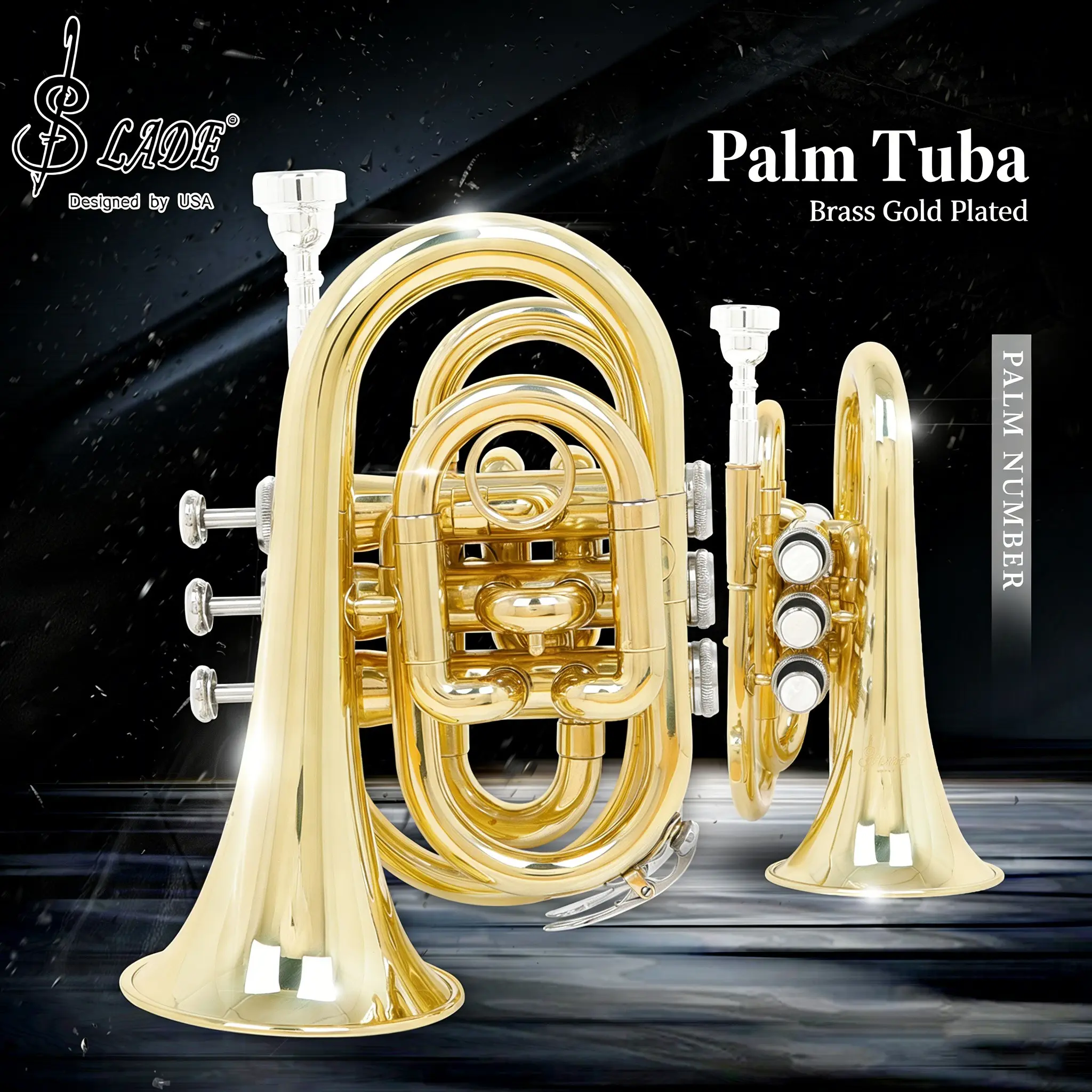 Slade Bb Palm Horn Mini Brass Pocket Trumpet, Band Practice Use, Compact, Portable Musical Instrument, Ideal for Ensembles