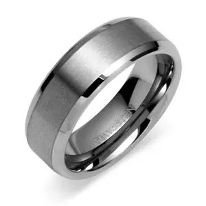 Men's Beveled Edge Center Brushed Finish 8mm Tungsten Band Daily Engagement Birthday Anniversary Male