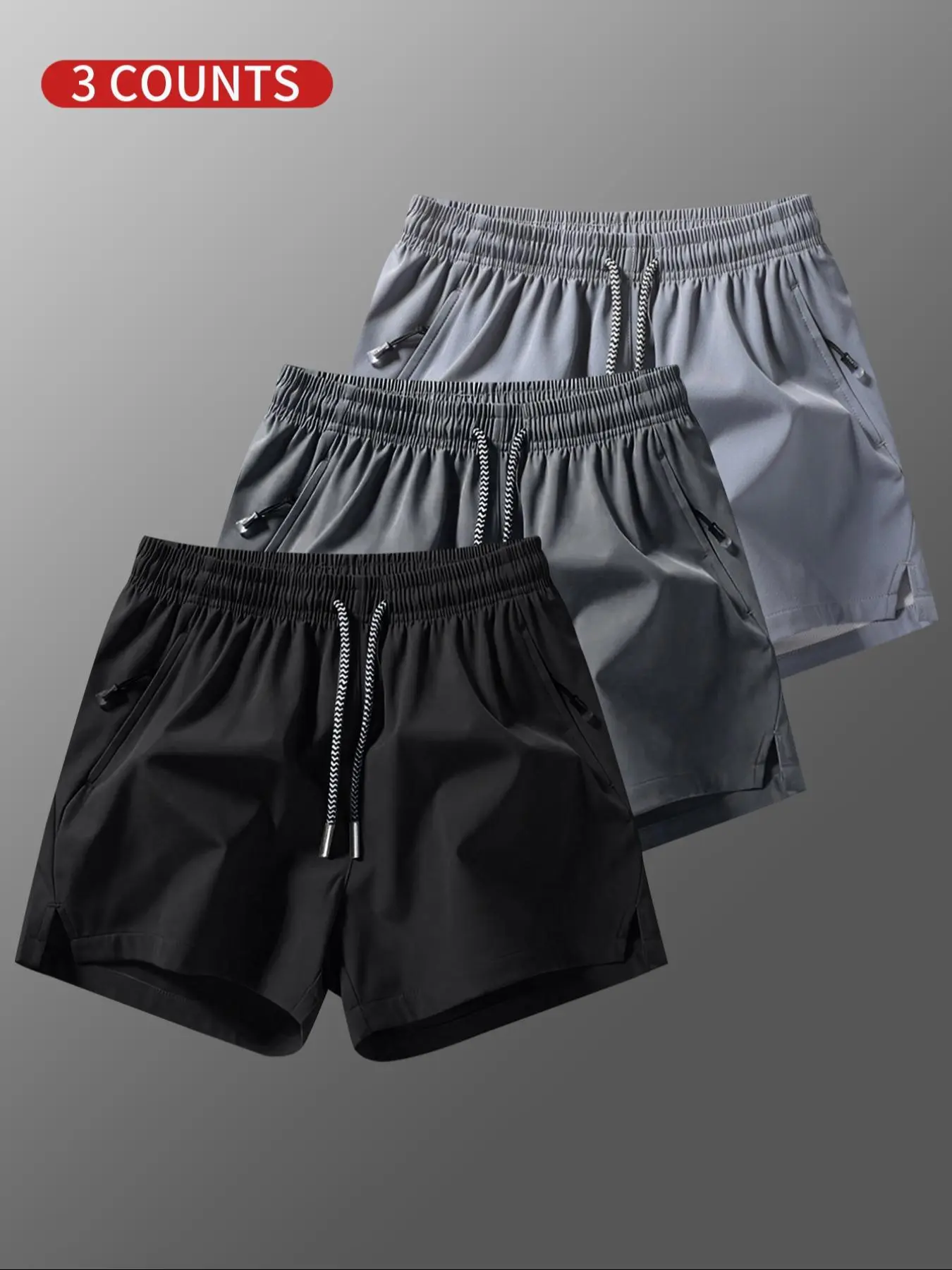 Men's Summer Shorts, Casual Loose Fit, Breathable Sporty Beachwear, Elastic Waist, Plain Design, Side Pocket Drawstring Beach Sports Shorts