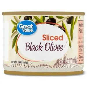 Great Value Sliced Black Olives, 2.25 oz Can, Ready-to-Use Topping for Pizza, Salads & Recipes