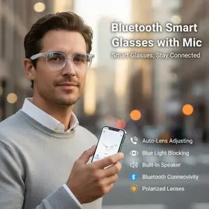 Modern Smart Glasses - Rectangle Frame, Auto-Adjusting Polarized Lenses, Blue Light Blocking, Built-In Speaker & Microphone for Music, Phone Calls, Wearable Electronic Device