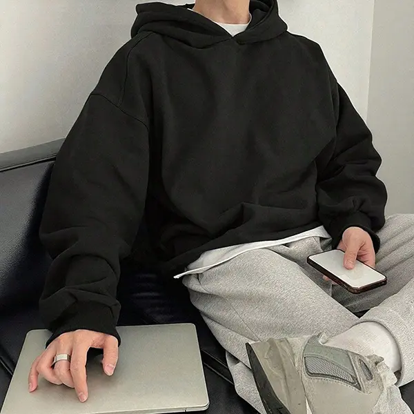 Teen Boys Oversized Solid Pullover Hoodie, Loose Fit Soft Fleece Basic Hooded Sweatshirt Casual Streetwear Top Back To School