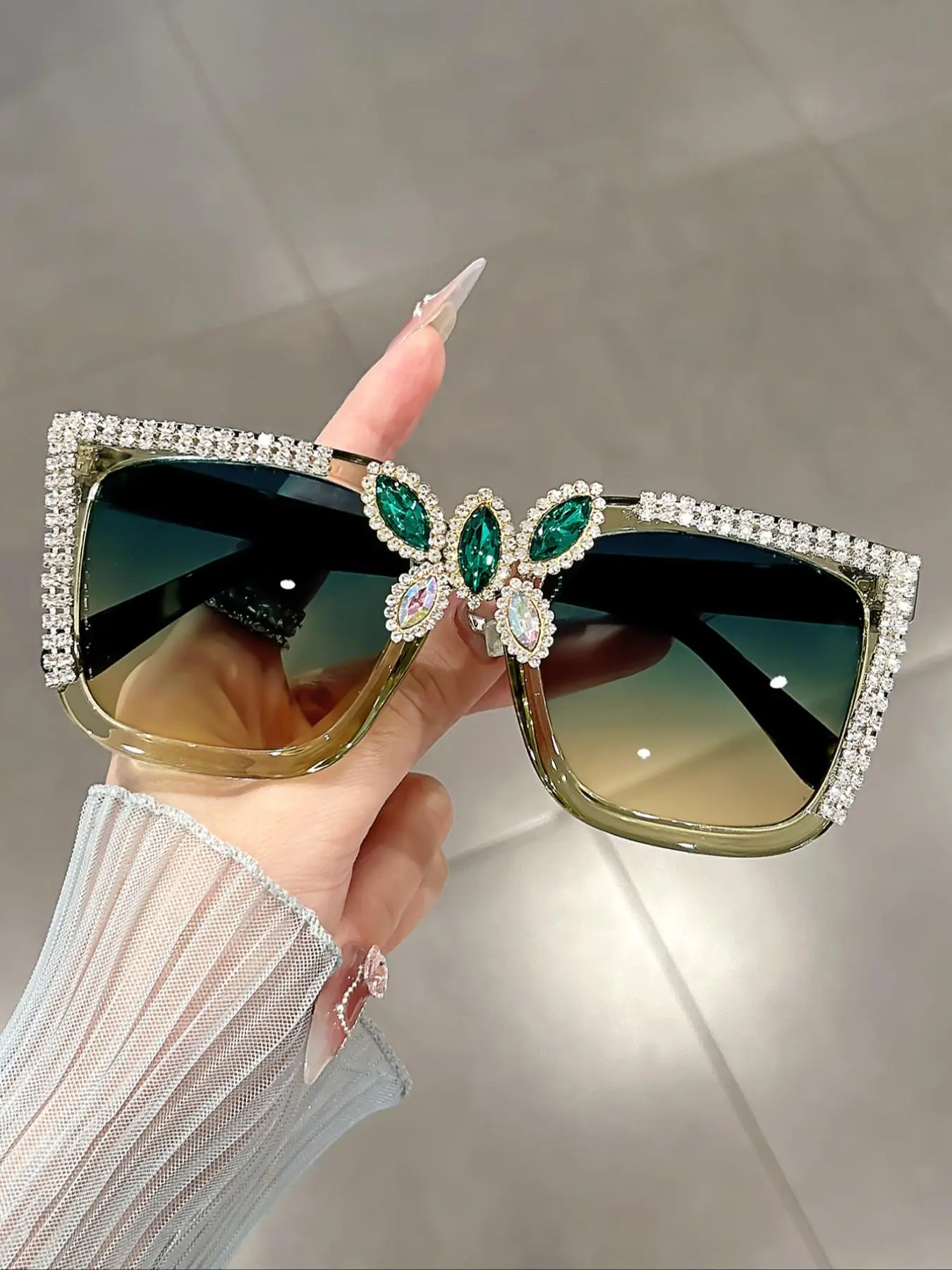 Personalized Square Multi-Color Glasses, Rhodium Stone Decorative Frame, Butterfly Shape Accessory for Parties, Trendy Vintage Sunglasses, Trendy Casual Sunglasses, Summer Trendy Sunglasses