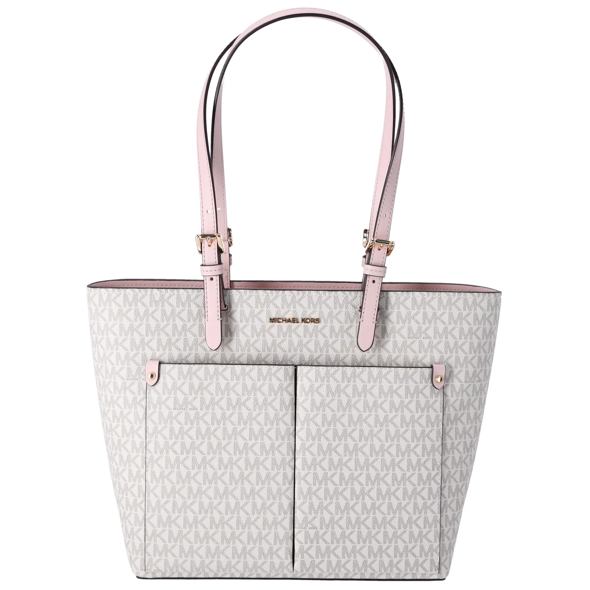 Pre-owned MICHAEL KORS PVC Tote Bags Jet Set Travel Medium Double Pocket Tote Vanilla MK Blush Pink