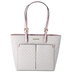 Pre-owned MICHAEL KORS PVC Tote Bags Jet Set Travel Medium Double Pocket Tote Vanilla MK Blush Pink