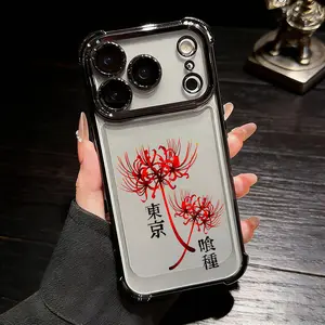 Luxury Drop-Resistant Popular Anime Cartoon Tokyo Battles T-Tokyoes G-Ghouls For iPhone 17 PRO MAX and iPhone 16 15 14 13 12 11 PRO MAX PLUS and iPhone 16E 17 AIR Series with a Black Electroplated Frame and Transparent Soft Coating