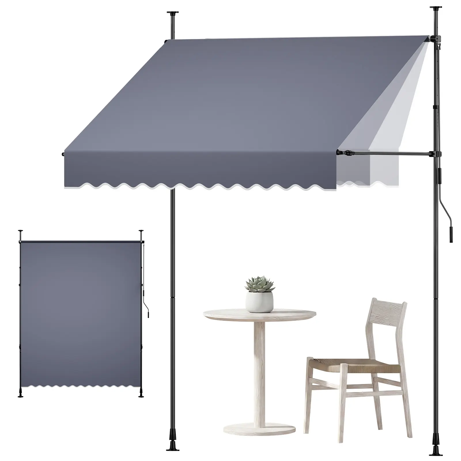 VEVOR Manual Retractable Canopy Sunshade - 78" Outdoor Rated Freestanding Frame Awning, Height-Adjustable Crank-Operated, Solar Protection, Cantilever, Easy Tilt, Modern, for Backyard, Garden, Dark Gray, Retractable Canopy Awnings, Cantilever Awnings