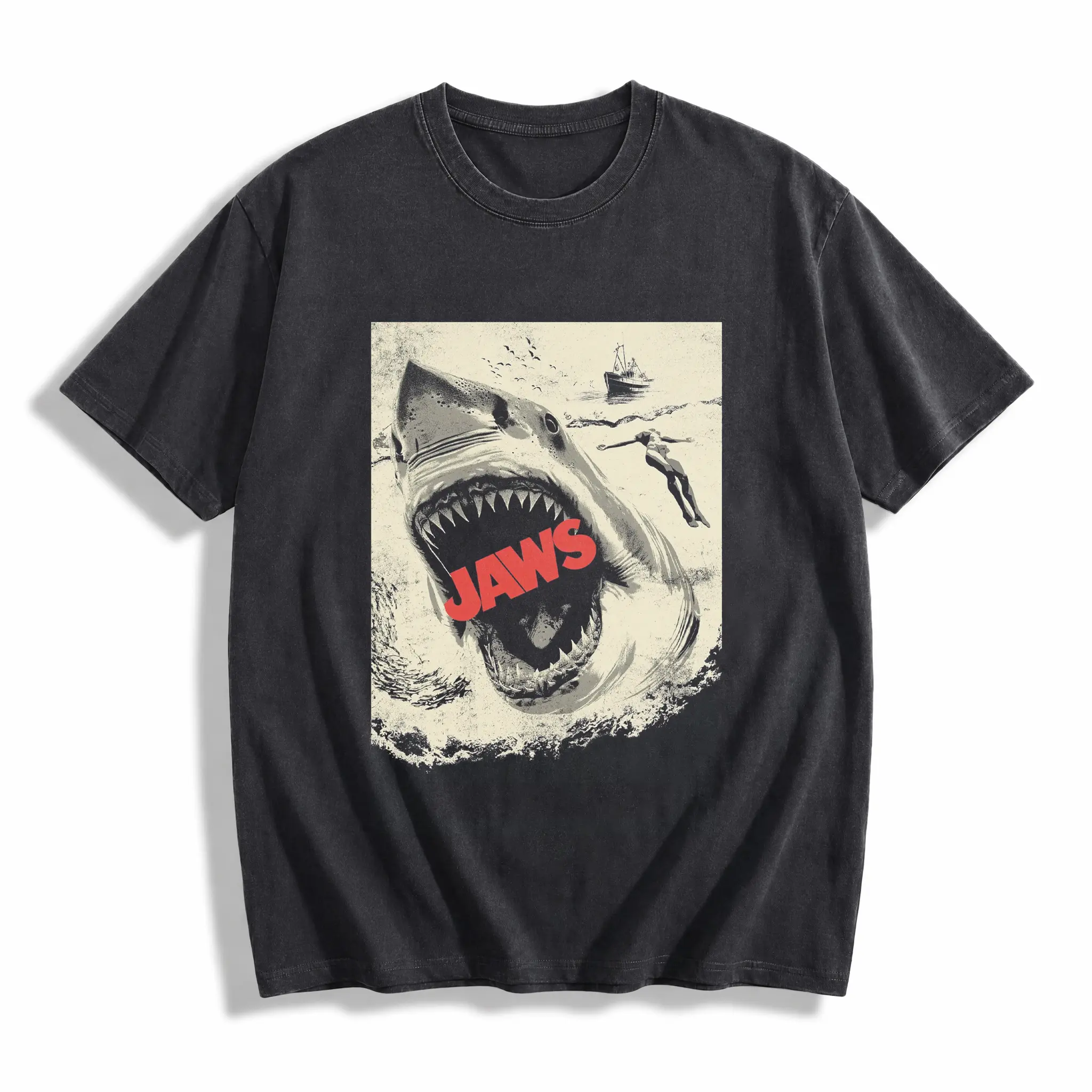 JAWS T-shirt, Unisex Vintage Crew Neck Regular Fit Cotton Fabric Casual Breathable Short Sleeve Funny graphic tee Fashion Men&Women's Top for Menswear 072902
