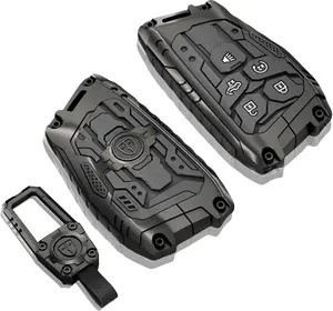 5 Button Zinc Alloy Key Fob Cover, Metal Smart Key Protector with Soft Silicone Buttons, Anti-Scratch Key Shell Compatible with 2022-2026 Pickup Truck & SUV Smart Key.