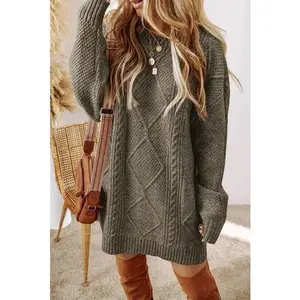 Cable-Knit Round Neck Sweater Dress