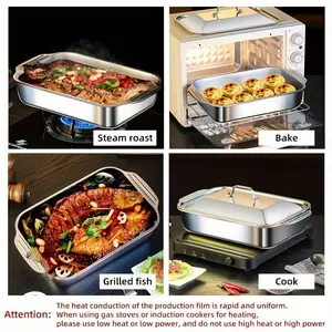 Set of 4 Extra Large Stainless Steel Baking Pans with Lids -Non-Stick Thick-Bottomed Rectangular Oven Trays forDesserts Bread and Seafood Perfect for Grilling and BuffetServing Spacious Design Non-Stick Surface Oven SafeBaking Pans Mother's Day Gift