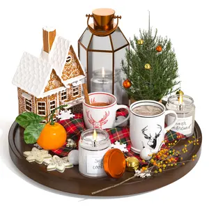 360° Rotating Decorative Tray, 12" Bamboo Turntable Coffee table trays for Mug Plant Kitchen Dining Room Table Decor Wood tray for Candle Perfume Soap Dispenser Counter Bar Rotating Serving Tray Brown Kitchen