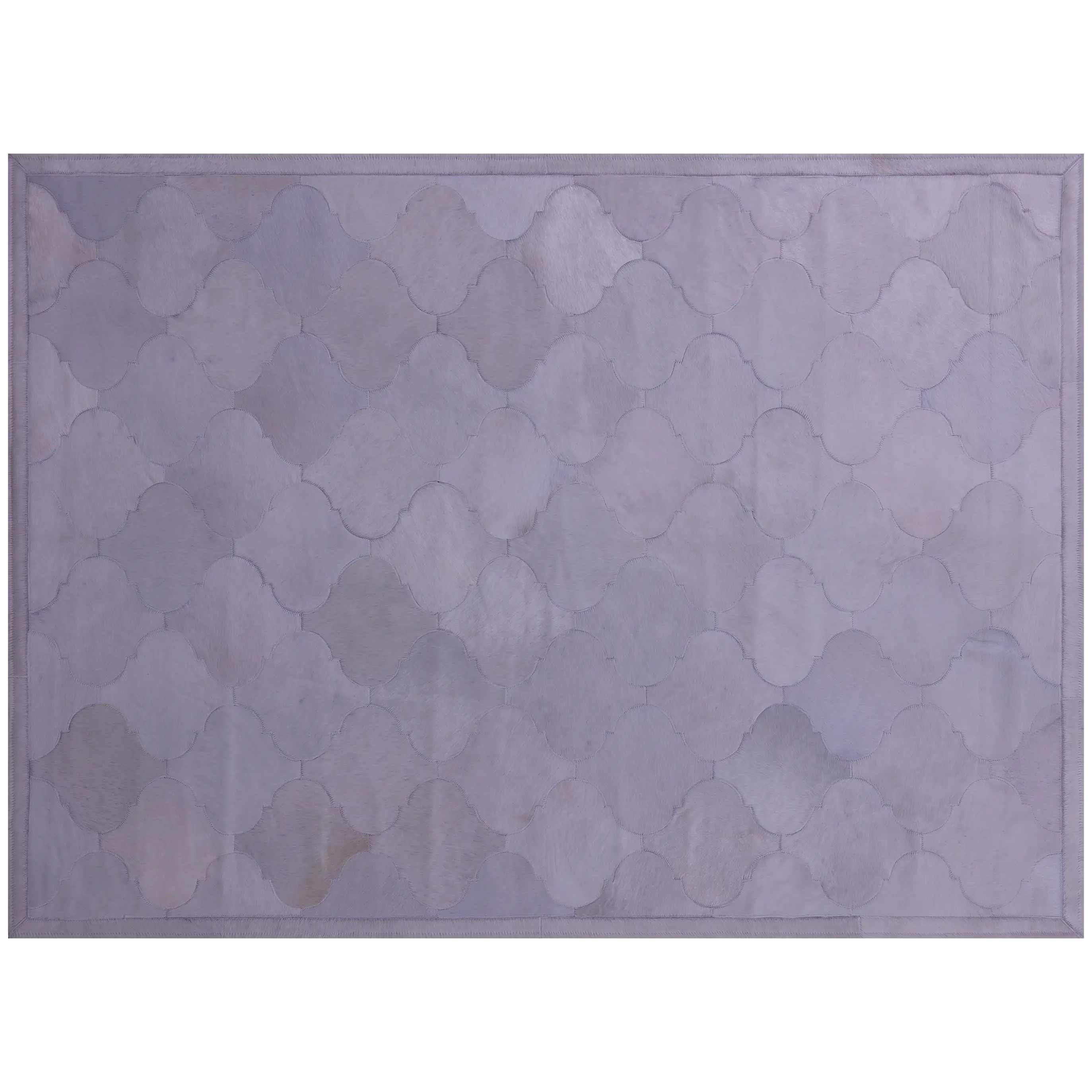4' 10" X 6' 7" Lantern Tile White Natural Cowhide Hand Stitched Rug - C3480