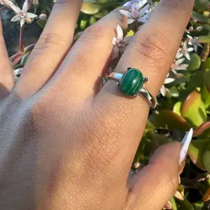 Malachite Adjustable Ring - Green Stone with Adjustable Fit and Simple Band Design