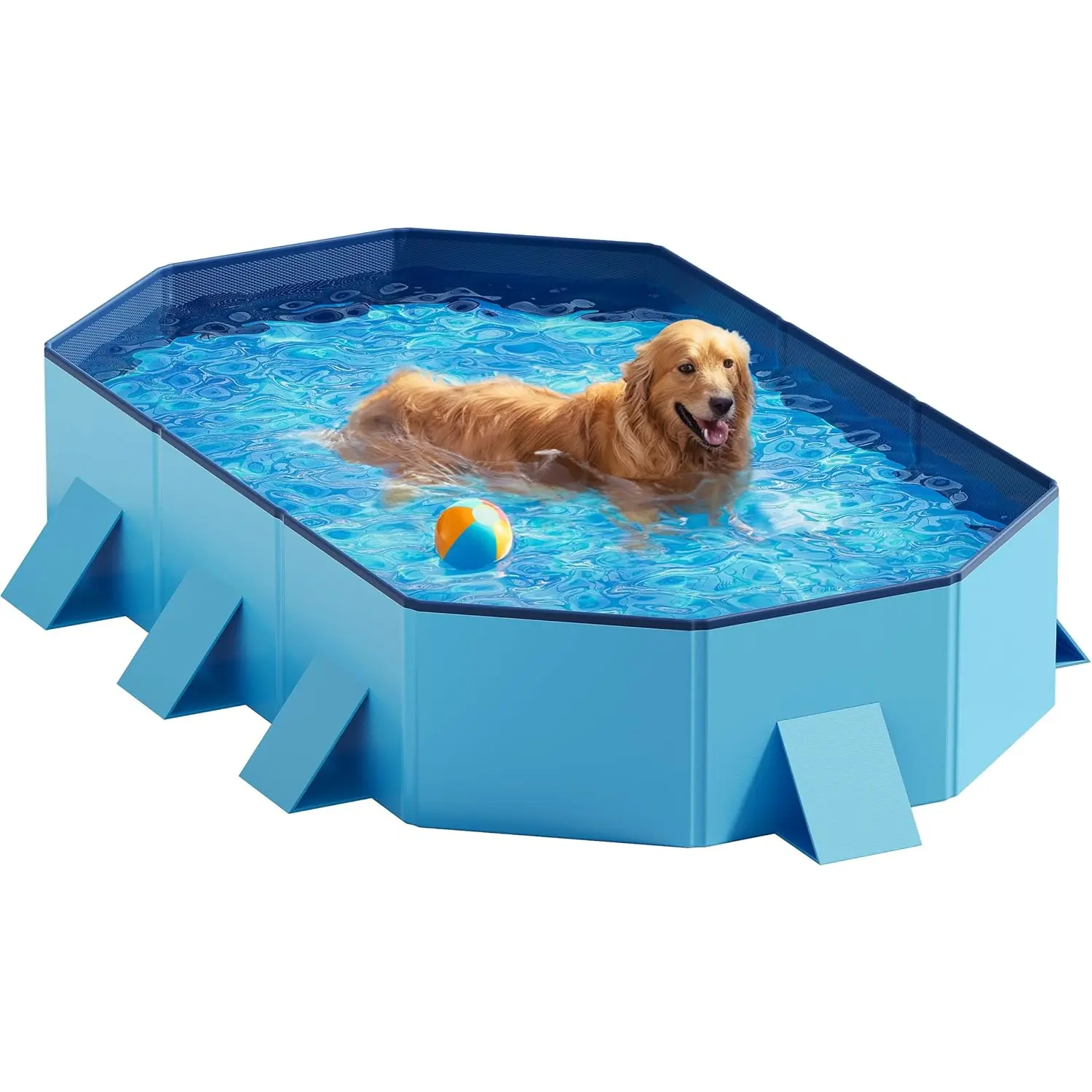 Foldable Dog Pool - Extra Large 71" X 39" X 12" Hard Plastic Portable Pet Bath Tub with Non-Slip & Reinforced Stability, Collapsible Design for Indoor Outdoor Backyard Use (Blue) Peteast