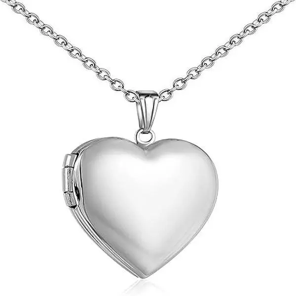 Love Heart Locket Necklace | Photo Locket Pendant That Holds Pictures | Polished Heart Necklace Keepsake Jewelry | Sentimental Birthday Gift for Women Girls Mom Wife