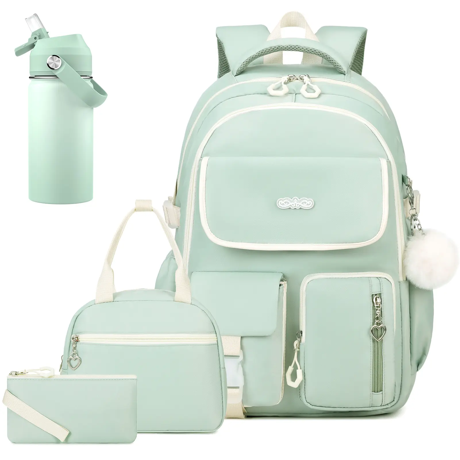 SIMILOVE Girls' 4-in-1 Waterproof Backpack Set - Insulated Pack, 14oz Insulated Water Bottle, Lunch Bag, Pencil Case, Ergonomic Design, Rotating Handle, Back to School Haul, Elementary School Supplies, Best Gift