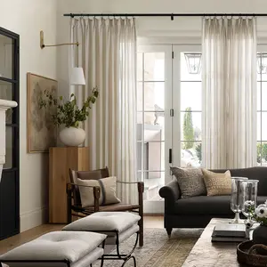 TWOPAGES Flynn Pleated Sheer Curtains 2 Panel, Light Filtering Privacy Airy Semi-Transparent Window Drapes for Bedroom Living Room, Scandinavian Modern Cottage Style