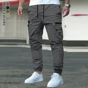 Lightweight Design | Men's Solid Cargo Pants - Lightweight Polyester, Casual Style, Multi-Pocket and Drawstring Waist for All Seasons, | Drawstring Belt