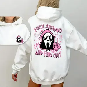 Double-sided Halloween Ghost Face hoodie, autumn T-shirt, coffee enthusiast autumn T-shirt, Halloween casual sportswear hoodie set gift for best friend husband wife GARMENTARY