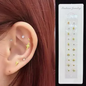 LuluPop Ear Seeds Jewelry Gold Star Studs – Acupressure Non Piercing Earrings with Minimalist Round Beads, Ear Seeding Patches clip-on Earrings, ear seed patches, ear seeds patches non-piercing body Ear Seed Earrings