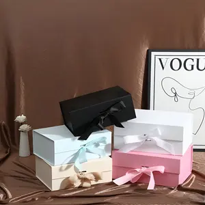 Single Piece Foldable Ribbon Gift Box, Pure Color Magnetic Lid, Holiday Gift Box, Gift Box Design, Empty Packaging, Suitable for Shoe Clothing Gifts