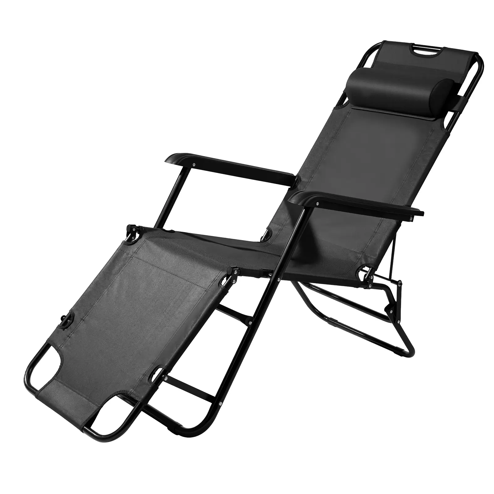 Portable Dual-Use Extendable Folding Reclining Chair with Steel Frame, Recline Mode, Folded Size Detail, Outdoor Ready, Black, Folding Chairs, Foldable