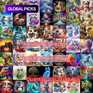 10 Pieces/20 Pieces/30 Pieces Diamond Painting Kit, Random Styles: Cartoon, Animal, Floral, Human Patterns, 20 x 20-Cm Full Drill Art Set Crafts DIY Kit for Wall Decor, Beginners, Adults Gifts, Diamond Art Tools