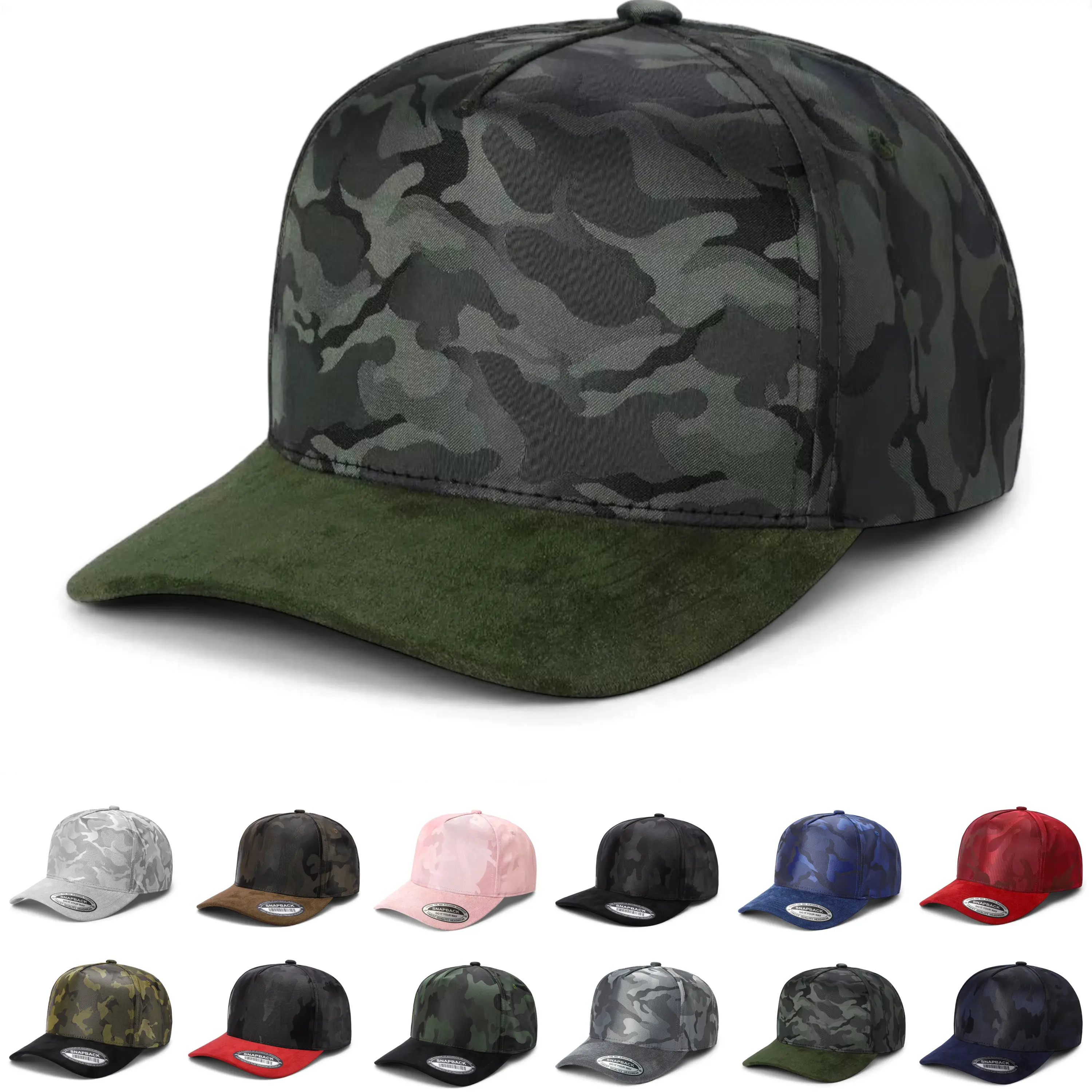 Camo Snapback Baseball Cap with Suede Visor – Adjustable One Size Fits Most for Men & Women Camo Snapback Baseball Cap with Suede Visor – Adjustable One Size Fits Most for Men & Women