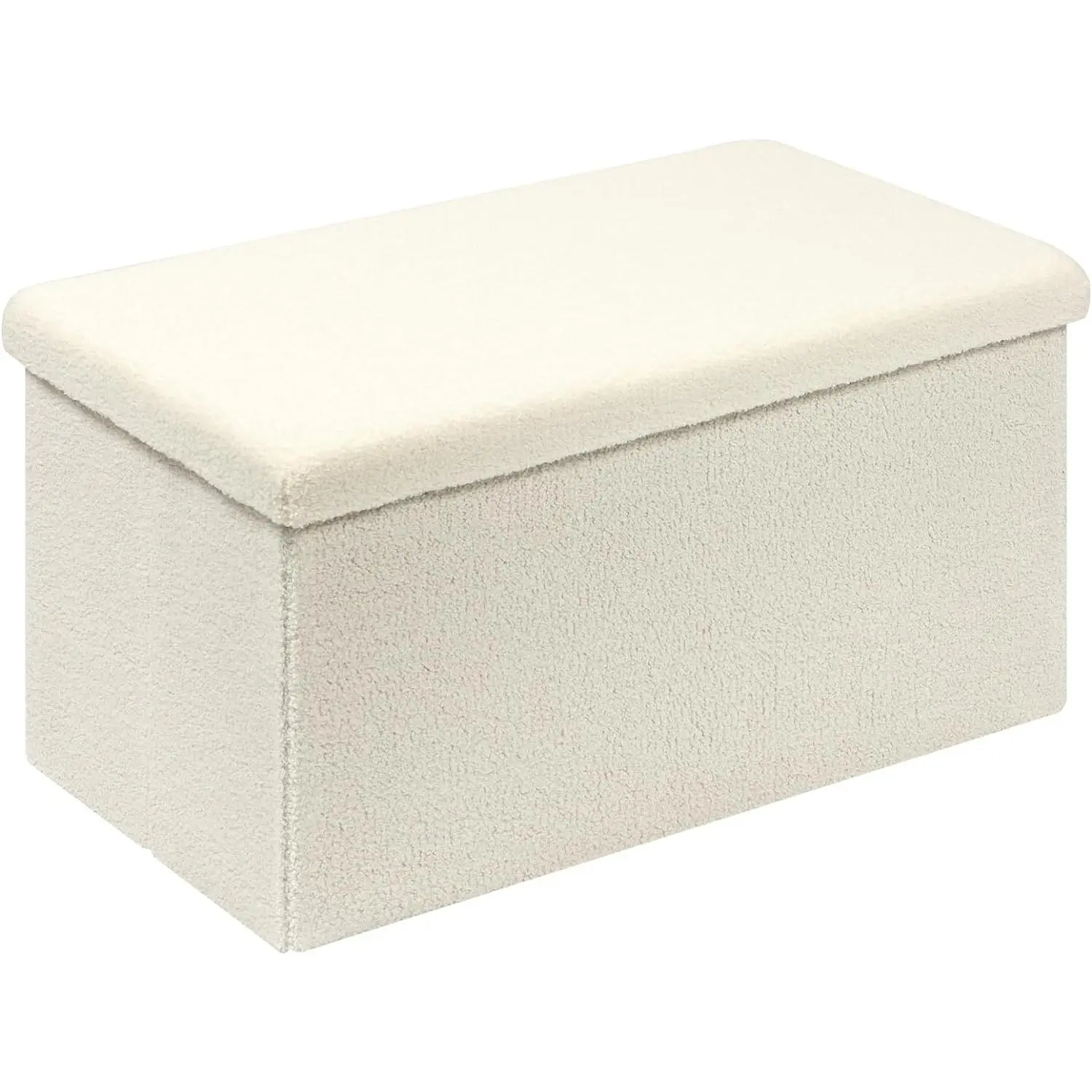 Folding Storage Ottoman Bench, White Upholstered Sherpa Ottoman, Large Storage Chest Footrest with Lids, Entryway Bench for Living Room, 31.5'' x 15.7'' x 15.7''