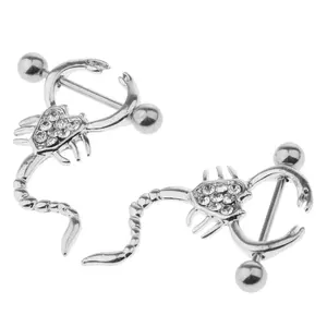 14G 16G Scorpion Nipple Ring Surgical Steel CZ Scorpion Shape Nipple Barbell Shields Piercing Bar Jewelry 3/4"