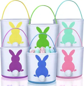 4/6 Pcs Easter Bunny Basket Easter Gift Bags Reusable Totes Bags Easter Eggs Basket for Egg Hunt,Easter Gift buckets for Student Adult Office Employee Coworker,Outdoor Church School Classroom Decorations,Spring Birthday Party Supplies