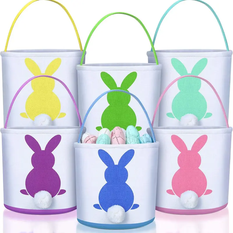 4/6 Pcs Easter Bunny Basket Easter Gift Bags Reusable Totes Bags Easter Eggs Basket for Egg Hunt,Easter Gift buckets for Student Adult Office Employee Coworker,Outdoor Church School Classroom Decorations,Spring Birthday Party Supplies, Goodie Bag Stuffers