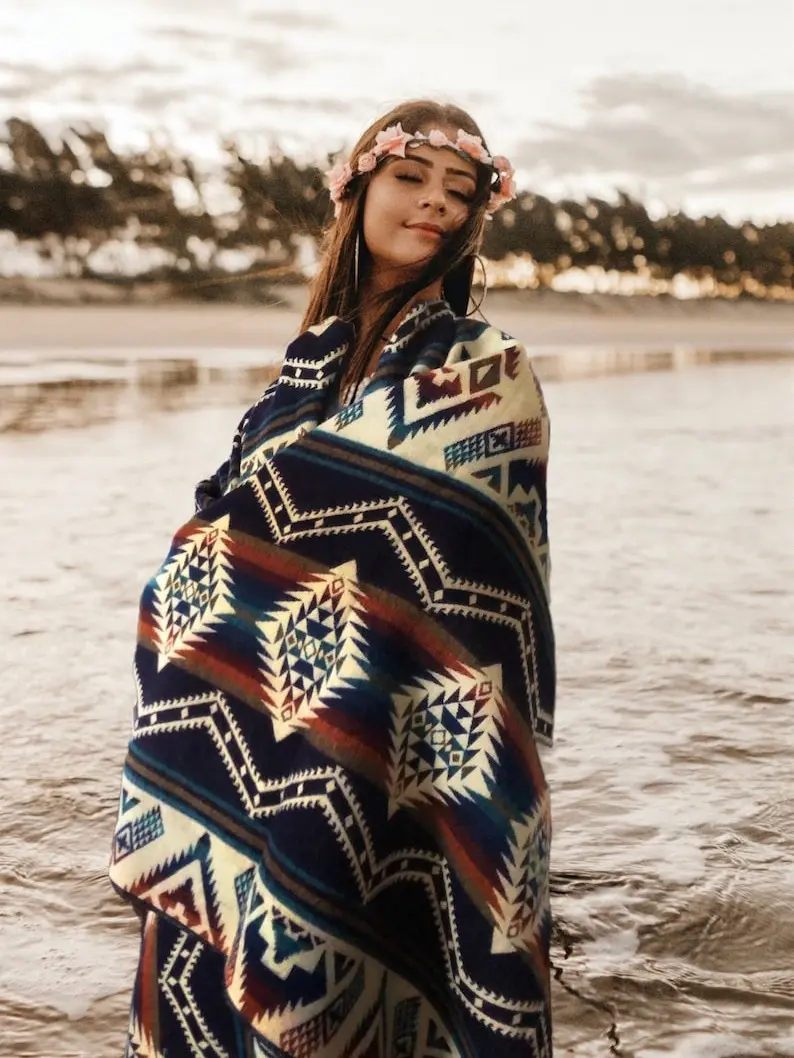 Alpaca Blanket - Reversible Southwestern Blanket - Alpaca Wool Blanket - Throw or Queen Size - Native Design - Artisan Crafted