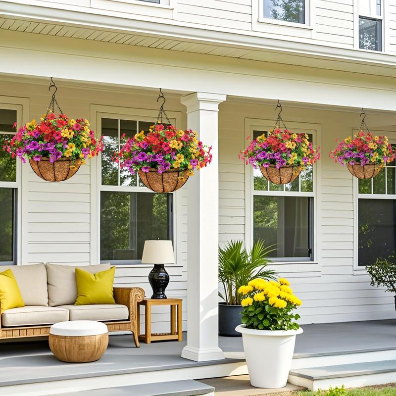 2pcs Artificial Hanging Flowers Baskets with 24 Realistic Daisies & Eucalyptus - UV-Resistant Outdoor/Indoor Decor for Porch, Patio, Balcony, Yard - Includes Hanging Baskets & Greenery