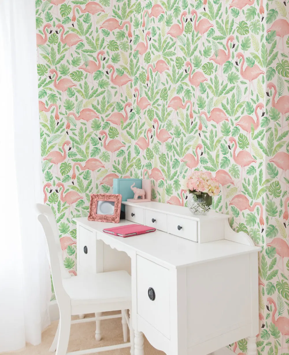 Tropical Flamingo Wallpaper - Peel and Stick